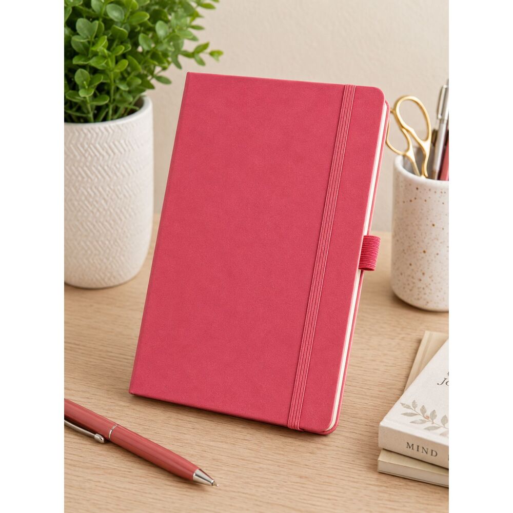 New Dark Pink Faux Leather Journal Notebook Elastic Closure Pen Loop Sealed